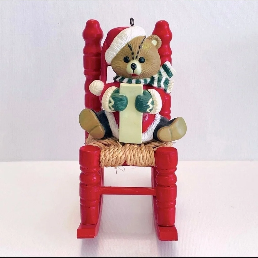 Vintage Santa Bear Ornament Wood & Ceramic Christmas Holiday Home Accent Decor